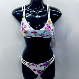 Frankie's Bikinis Floral White Bikini Set